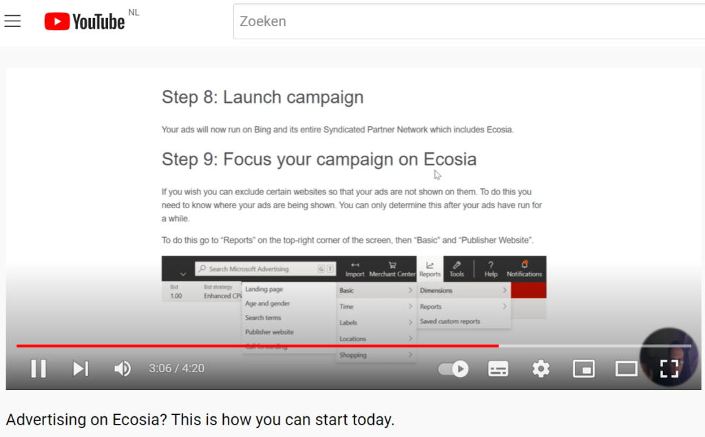advertising on ecosia with bing