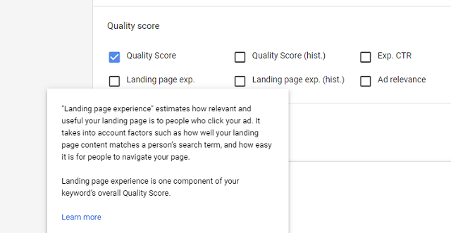 Pagespeed is part of Landing Page Experience